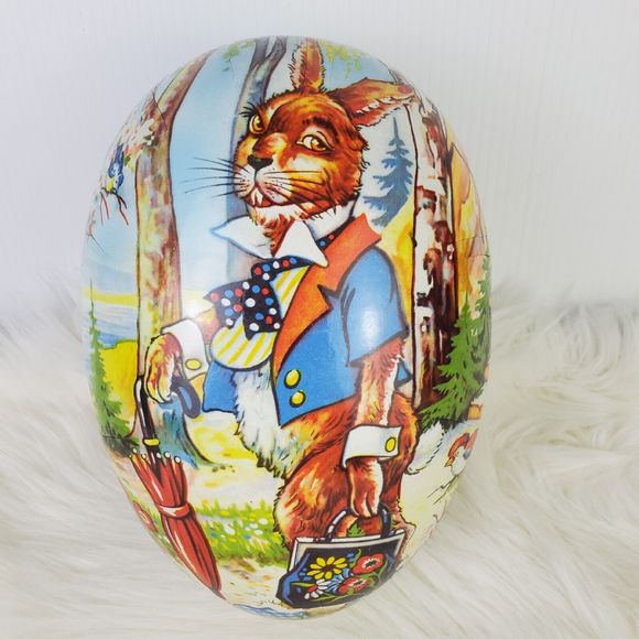 Vtg Echt Erzgebirge Germany Bunny Rabbit Gentleman Paper Mache Easter Egg 9.75" - Picture 1 of 13